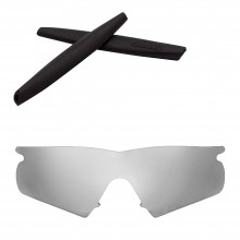 Walleva Mr.Shield Polarized Titanium Replacement Lenses with Black Earsocks for Oakley M Frame Hybrid Sunglasses
